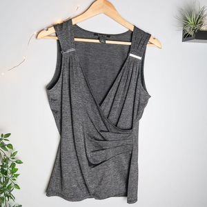 WHBM Cinched Ruffled Gray Shimmery Formal Tank